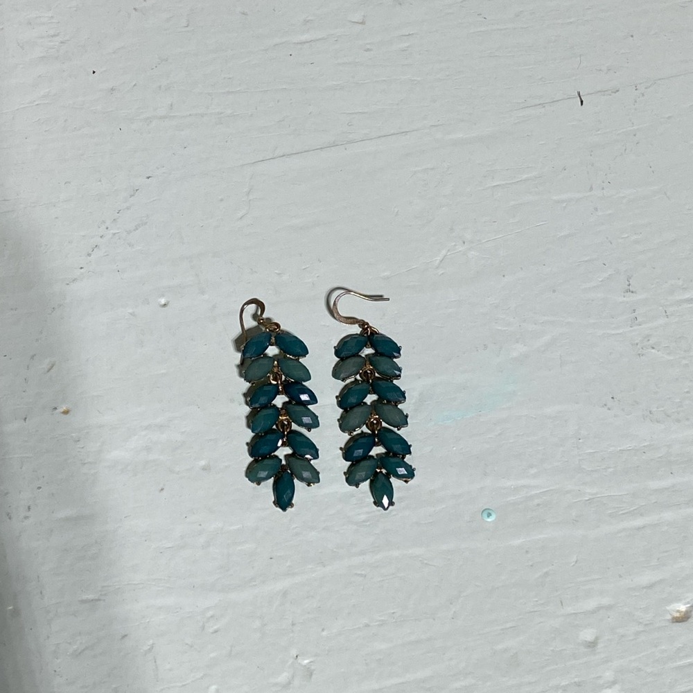 Elegant Teal Leaf Drop Earrings